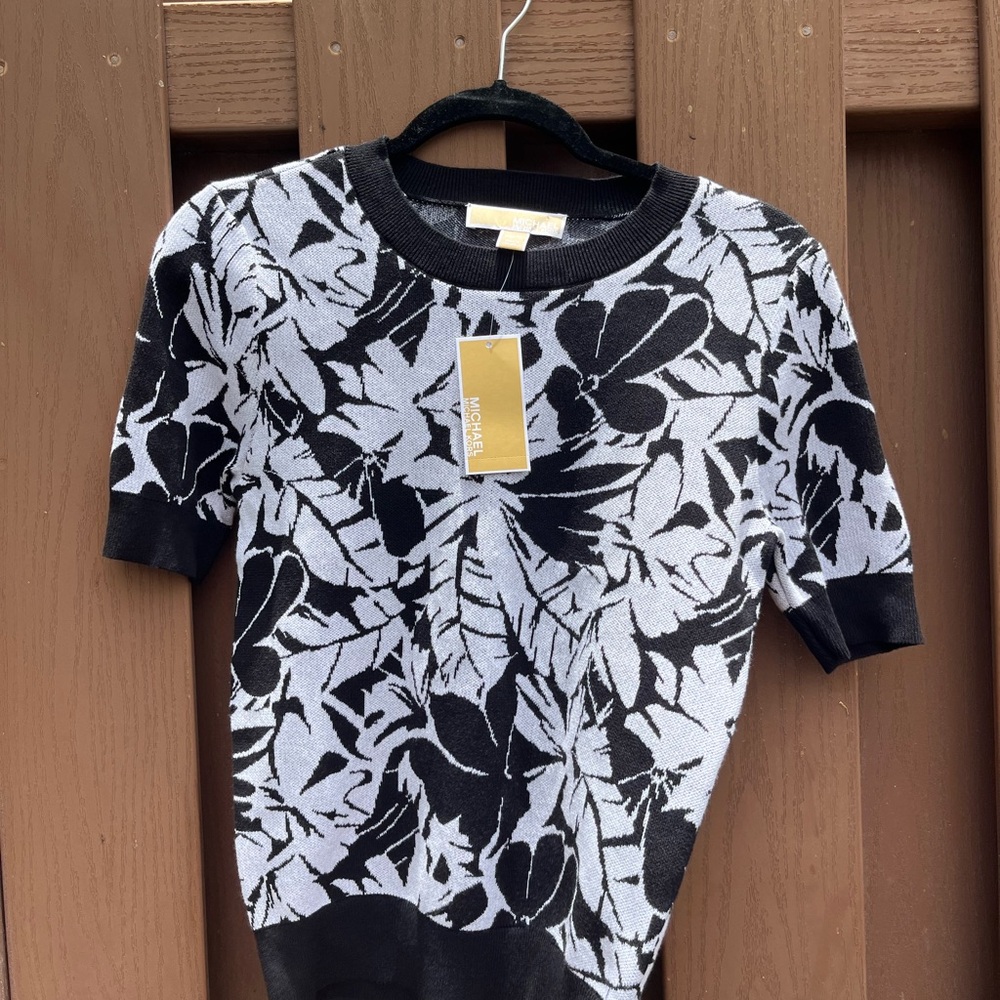 Michael Kors Floral Black and White Top